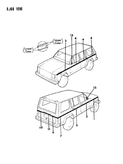 1987 Jeep Cherokee Decals, Exterior Diagram 1