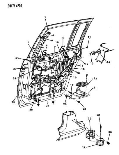 1990 Chrysler New Yorker Front Door Latch R/C Latch LKG Diagram for 4396861