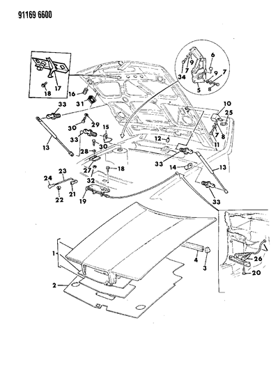 1991 Chrysler TC Maserati Hood & Hood Release Diagram