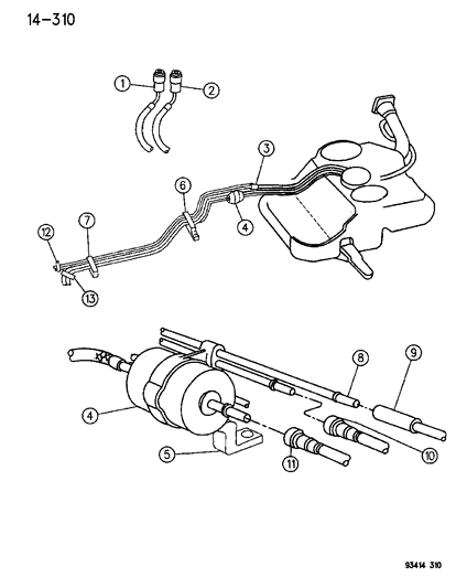 1994 Chrysler New Yorker Fuel Lines & Fuel Filter Diagram