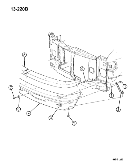 1994 Dodge Ram Wagon Bumper, Front Diagram
