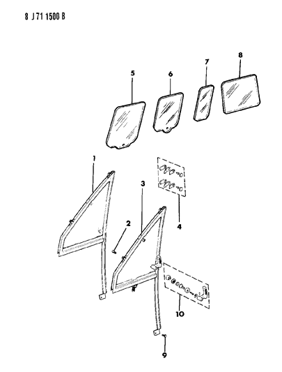 1988 Jeep Comanche Glass, Door Front & Rear Diagram