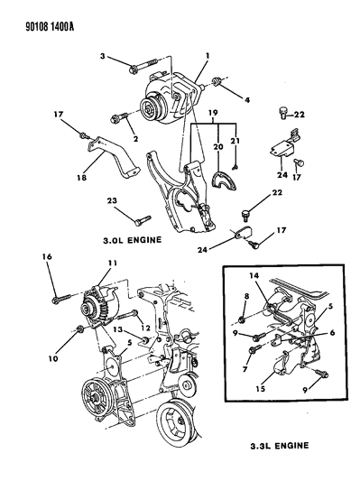1990 Chrysler LeBaron GTC Alternator & Mounting Diagram 3