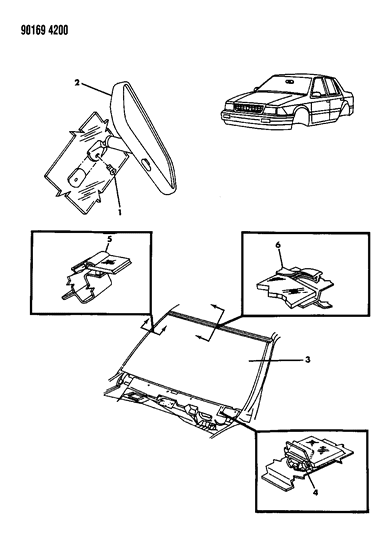 1990 Chrysler LeBaron Sedan Glass - Windshield & Mirror Diagram