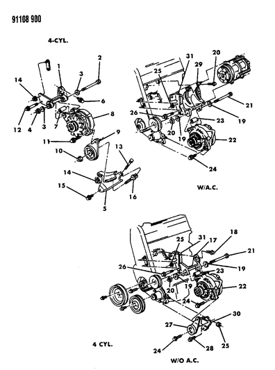 1991 Chrysler LeBaron Alternator & Mounting Diagram 1