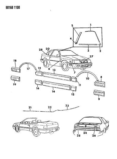 1990 Chrysler LeBaron Mouldings & Ornamentation - Exterior View Diagram