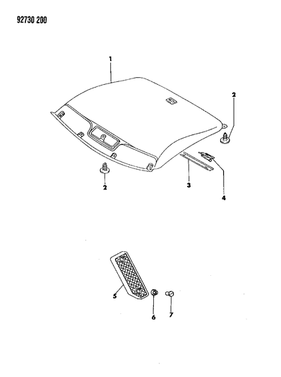 1994 Dodge Stealth Headliner & Foot Rest Diagram