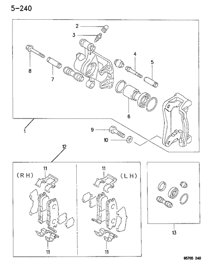 1995 Dodge Stealth Brake, Rear Diagram 1