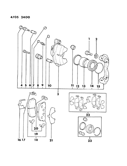 1984 Dodge Colt Brakes, Front Diagram 1