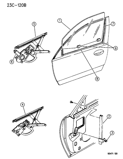 1993 Chrysler Concorde Door, Front Glass & Regulators Diagram