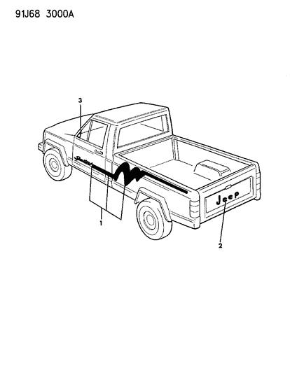 1991 Jeep Comanche Decals, Exterior Diagram 4