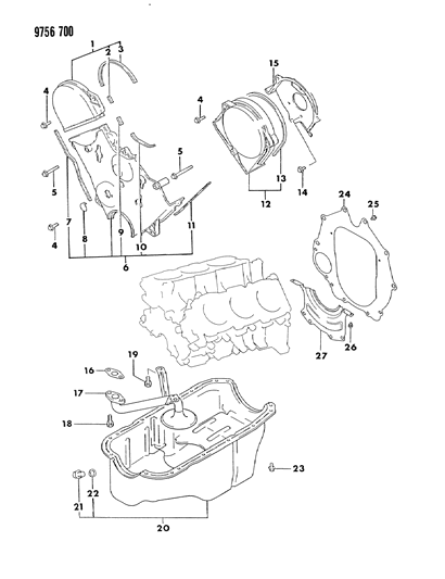 1989 Dodge Raider Oil Pan & Timing Cover Diagram 2