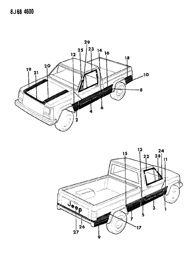 1989 Jeep Comanche Decals, Exterior Diagram 2