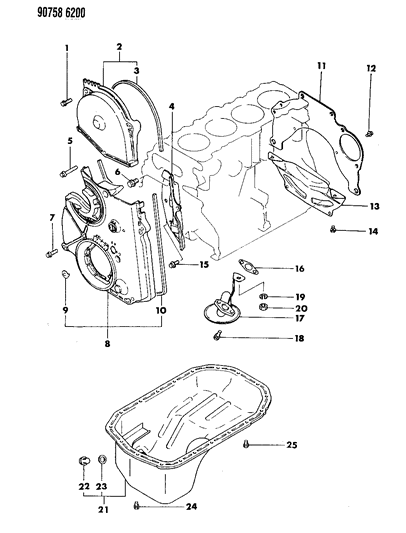 1990 Dodge Ram 50 Oil Pan & Timing Cover Diagram 1