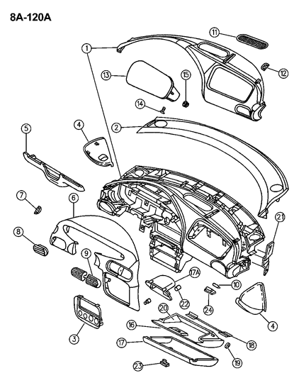 1996 Chrysler Sebring Hood & Bezel Instrument Cluster Diagram for PM14SJLAA