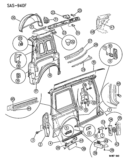 1994 Dodge Grand Caravan RETAINER B/S/A Sliding Dr Diagram for 4719506