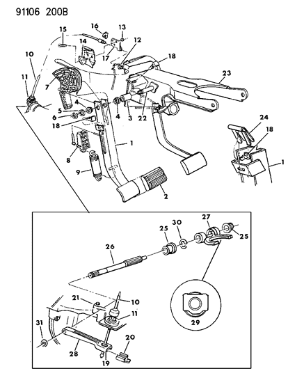 1991 Dodge Shadow Clutch Pedal & Linkage Diagram