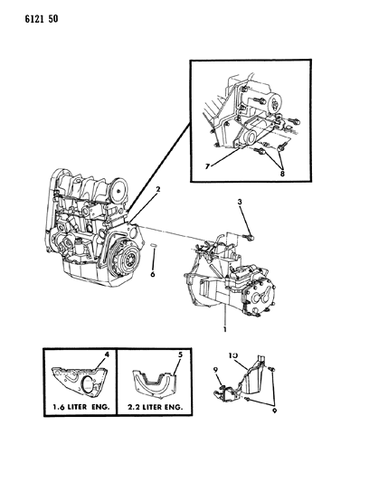 1986 Dodge Omni Transaxle Assemblies & Mounting Diagram