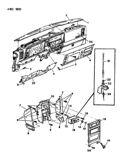 1984 Chrysler Laser Instrument Panel Pad, Cluster, Bezels & Radio Diagram