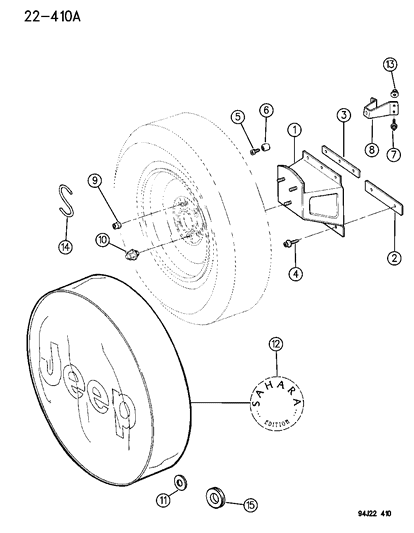 1995 Jeep Wrangler Spare Wheel, Tailgate Mounted Diagram