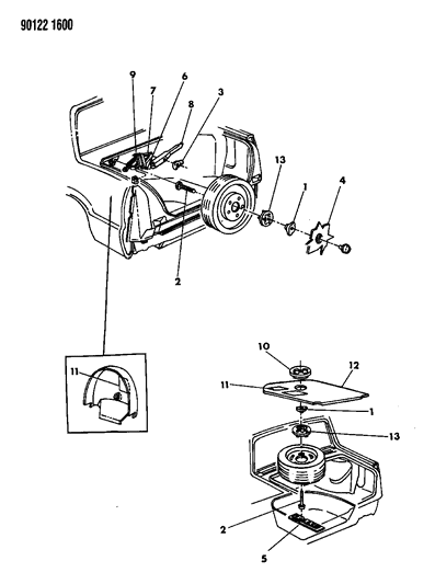 1990 Chrysler New Yorker Base Model Jack & Spare Tire Storage Diagram
