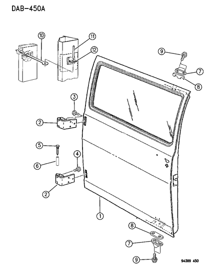 1995 Dodge Ram Van Door, Single Rear Cargo Shell And Hinges Diagram