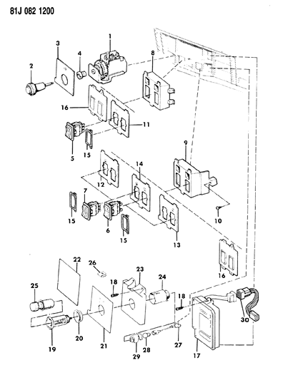 1986 Jeep Wagoneer Instrument Panel Switches & Cigar Lighter Diagram