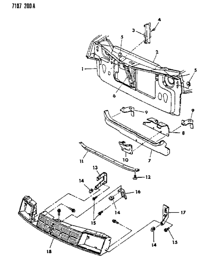 1987 Dodge Shadow Grille & Related Parts Diagram