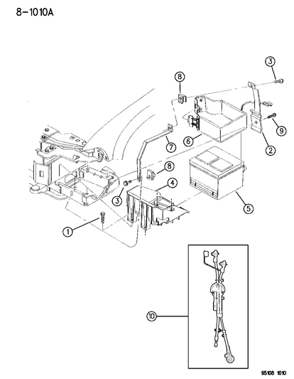 1995 Dodge Stratus Battery Trays & Cables Diagram