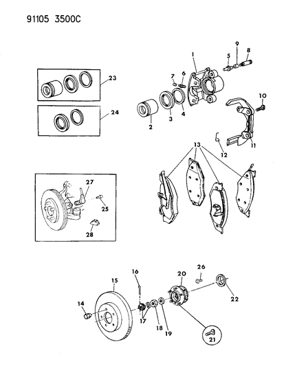 1991 Dodge Grand Caravan Brakes, Front Diagram 2