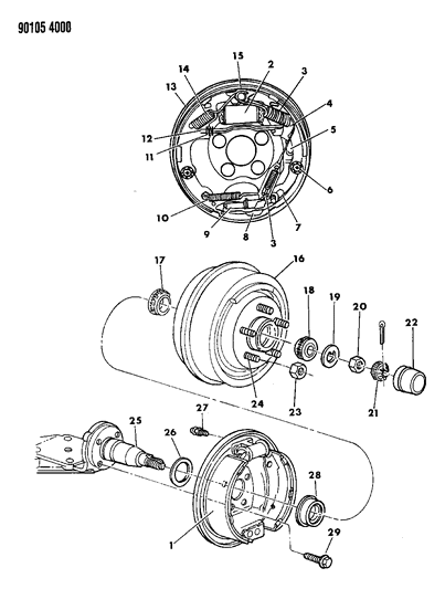 1990 Dodge Caravan Brakes, Rear Drum Diagram