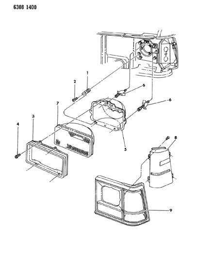 1986 Dodge Ram Van Lamps & Wiring (Front End) Diagram