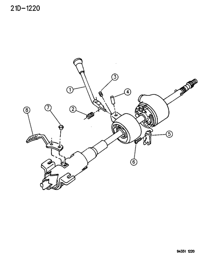 1994 Dodge Ram 2500 Controls , Gearshift , Steering Column Shift Diagram 1