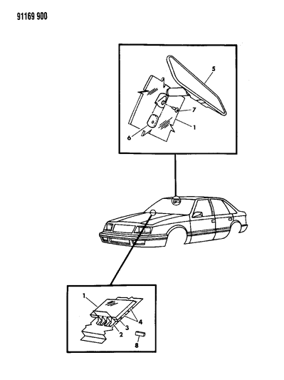 1991 Dodge Shadow Glass - Windshield & Mirror Diagram