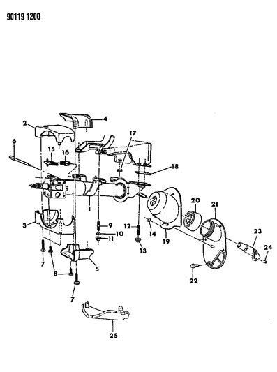 1990 Dodge Shadow Column, Steering, Upper And Lower With Tilt Diagram