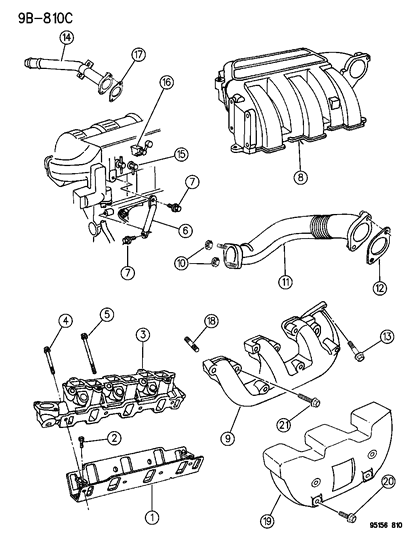 1995 Dodge Grand Caravan Manifolds - Intake & Exhaust Diagram 3