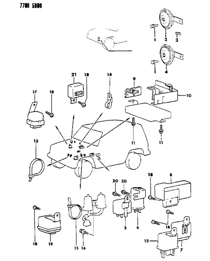 1988 Dodge Raider Horn - Relay - Flasher - Timer Diagram