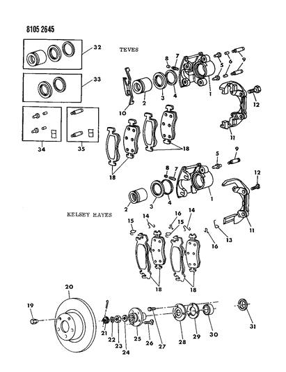 1988 Chrysler LeBaron Base Brakes, Front Diagram