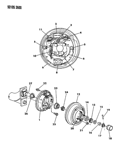 1990 Dodge Omni Brakes, Rear Drum Diagram