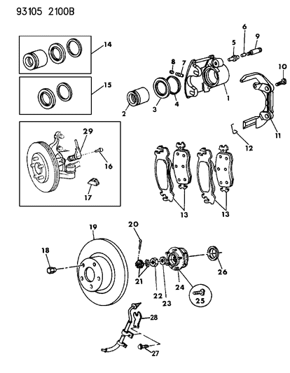 1993 Dodge Shadow Brakes, Front Diagram