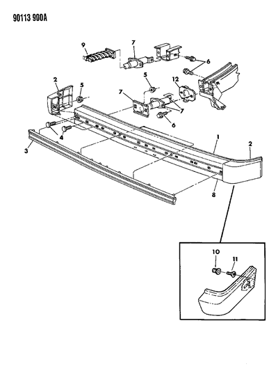 1990 Dodge Omni Bumper, Front And Rear Diagram