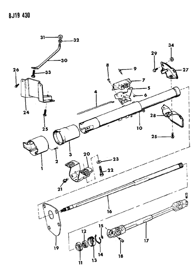 1990 Jeep Wrangler Housing - Steering Column Lower Diagram 2