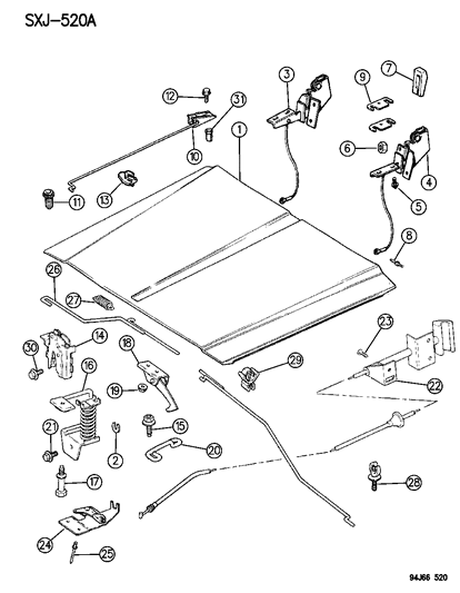 1995 Jeep Cherokee Hood, Latch And Hinges Diagram