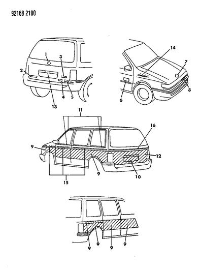 1992 Chrysler Town & Country Nameplates - Ornaments, Overlay & Tapes Diagram