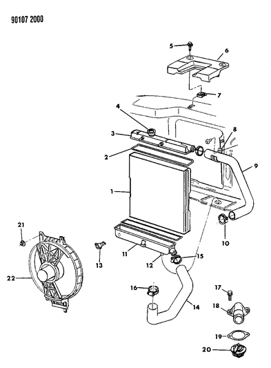 1990 Chrysler Town & Country Radiator & Related Parts Diagram 3