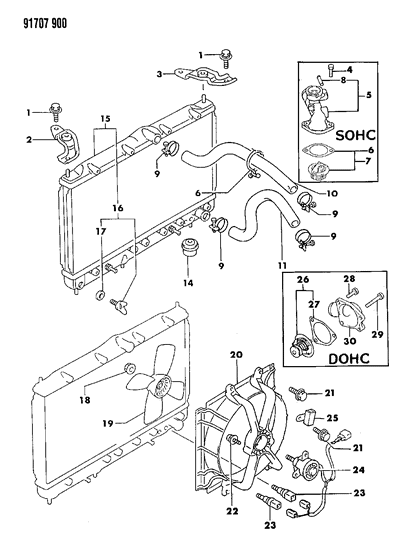 1991 Dodge Stealth Radiator & Related Parts Diagram