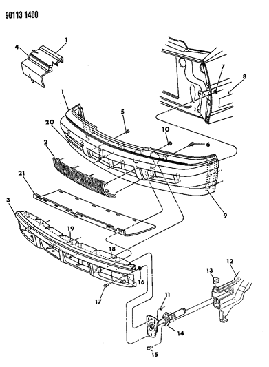 1990 Chrysler LeBaron GTC Fascia, Bumper Front Diagram