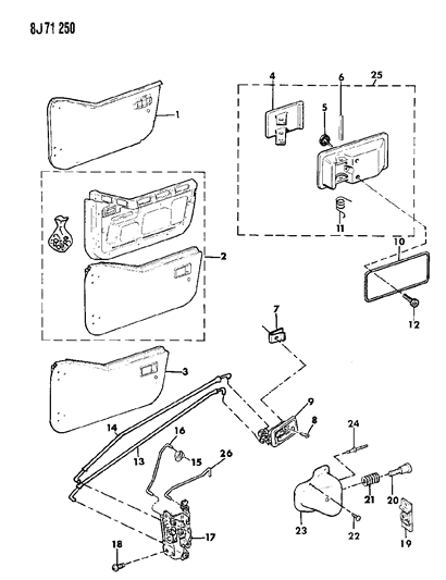 1988 Jeep Wrangler Door, Half Handles Latches & Rods Diagram