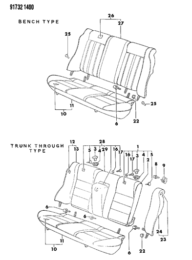 1991 Dodge Colt Rear Seat Diagram