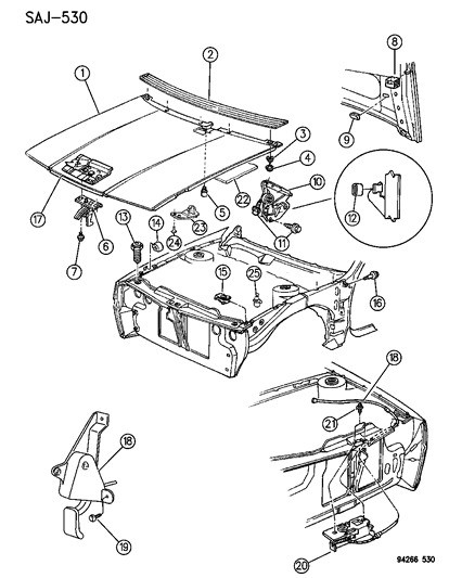 1994 Chrysler LeBaron GTC Hood & Hood Release Diagram